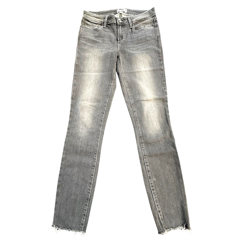 PAIGE Verdugo Ankle Skinny Jeans Gray Raw Hem 28